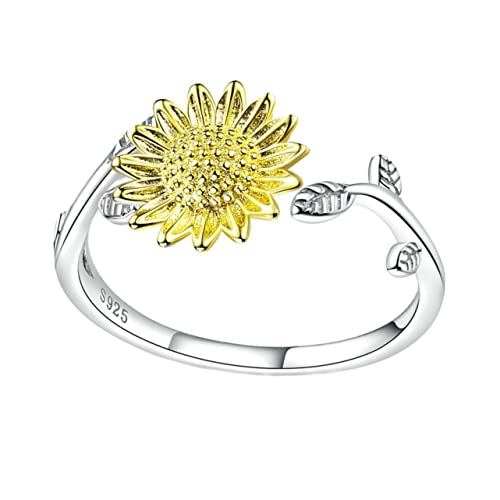 CIMAXIC Verstellbarer Sonnenblumenring Sterling Silber Tragbar für Damen für Freundinnen Mütter und Töchter Eleganter Schmuck für von CIMAXIC