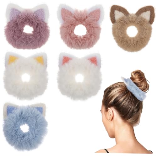 Haargummi-set Mit Katzenohren Für Mädchen Stilvolles Flauschiges Bezauberndes Haarband von CIMAXIC