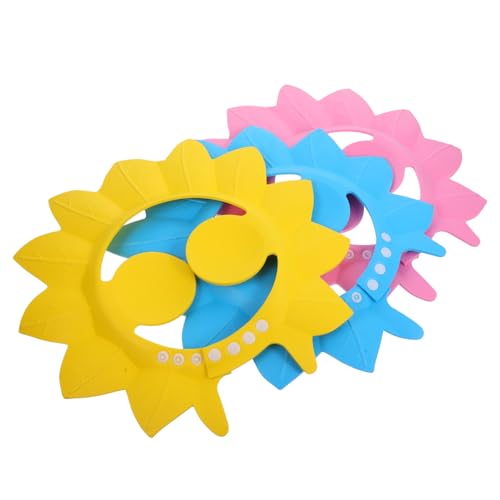 CIMAXIC 3stücke Verstellbare Blätterform Shampoo-mütze Ohrenschutz Badeschutz Für Kleinkinder Blau Rosa Gelb von CIMAXIC