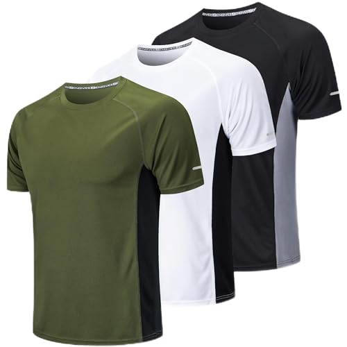 CIMIC 3er Pack Sport Tshirts Herren Funktionsshirt Sportshirt Herren Kurzarm T Shirt Atmungsaktive Trainingsshirt Männer Fitness Gym Laufshirt Wandershirt Men Set (20412-Black White Green-XL) von CIMIC