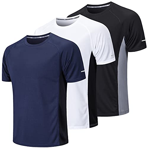 CIMIC 3er Pack Sport Tshirts Herren Funktionsshirt Sportshirt Herren Kurzarm T Shirt Atmungsaktive Trainingsshirt Männer Fitness Gym Laufshirt Wandershirt Men Set (20412-Black White Navy-M) von CIMIC