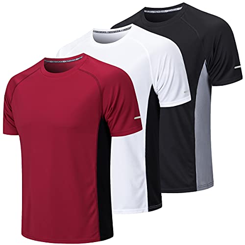 CIMIC 3er Pack Sport Tshirts Herren Funktionsshirt Sportshirt Herren Kurzarm T Shirt Atmungsaktive Trainingsshirt Männer Fitness Gym Laufshirt Wandershirt Men Set (20412-Black White Red-2XL) von CIMIC