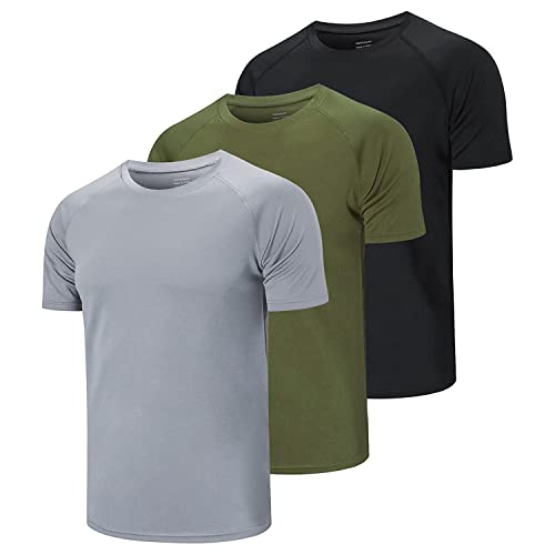 CIMIC 3er Pack Sport Tshirts Herren Funktionsshirt Sportshirt Herren Kurzarm T Shirt Atmungsaktive Trainingsshirt Männer Fitness Gym Laufshirt Wandershirt Men Set (590-Black Grey Green-L) von CIMIC