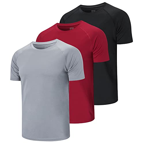 CIMIC 3er Pack Sport Tshirts Herren Funktionsshirt Sportshirt Herren Kurzarm T Shirt Atmungsaktive Trainingsshirt Männer Fitness Gym Laufshirt Wandershirt Men Set (590-Black Grey Red-L) von CIMIC