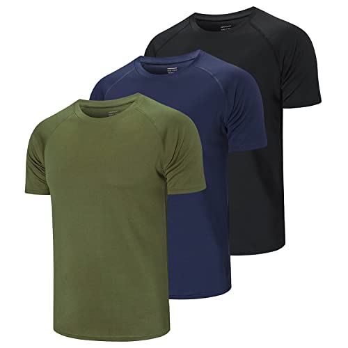 CIMIC 3er Pack Sport Tshirts Herren Funktionsshirt Sportshirt Herren Kurzarm T Shirt Atmungsaktive Trainingsshirt Männer Fitness Gym Laufshirt Wandershirt Men Set (590-Black Navy Green-2XL) von CIMIC