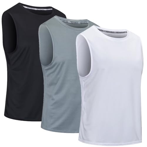 CIMIC 3er Pack Tank Top Herren Tanktop Sport Muskelshirts Ärmelloses Shirt Sleeveless Achselshirt Fitness Gym Sommer Muscle Tshirt Men Atmungsaktive Trainingsshirt Männer(0303-Black Grey White-L) von CIMIC