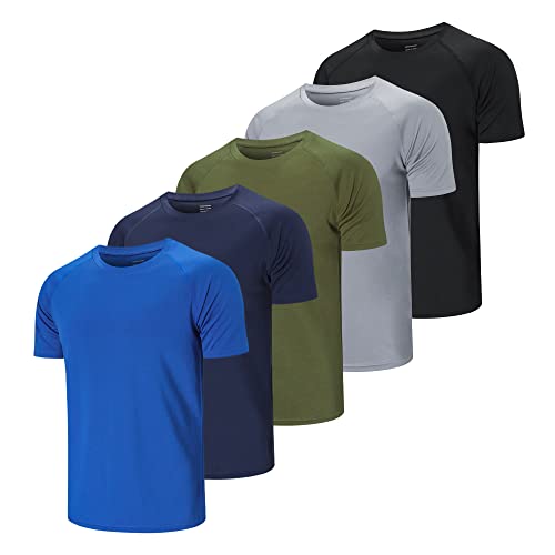 CIMIC 5er Pack Sport Tshirts Herren Funktionsshirt Sportshirt Herren Kurzarm T Shirt Atmungsaktive Trainingsshirt Männer Fitness Gym Laufshirt Wandershirt Men Set (510-Black Grey Green Navy Blue-4XL) von CIMIC