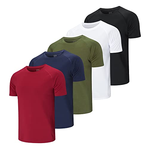 CIMIC 5er Pack Sport Tshirts Herren Funktionsshirt Sportshirt Herren Kurzarm T Shirt Atmungsaktive Trainingsshirt Männer Fitness Gym Laufshirt Wandershirt Men Set (510-Black White Green Navy Red-4XL) von CIMIC