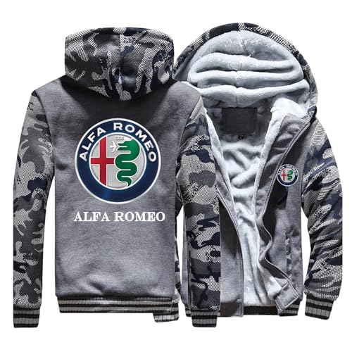 CINASA Herren-Kapuzenpullover Kapuzenjacke Für Al-FA Ro.meo Dicke Winterjacken Fleecemantel Mit Reißverschluss Farbblock-Sweatshirt- Camouflage Gray 1/1||3XL von CINASA