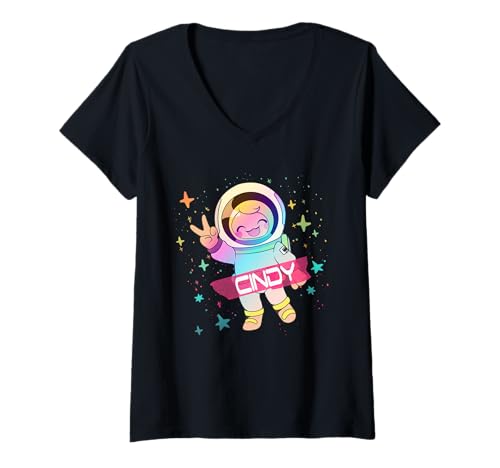 Damen CINDY - Schöner Mädchen Name mit cooler Astronautin T-Shirt mit V-Ausschnitt Damen CINDY - Schöner Mädchen Name mit cooler Astronautin T-Shirt mit V-Ausschnitt von CINDY Tochter Enkel Geburtstag Geschenkideen