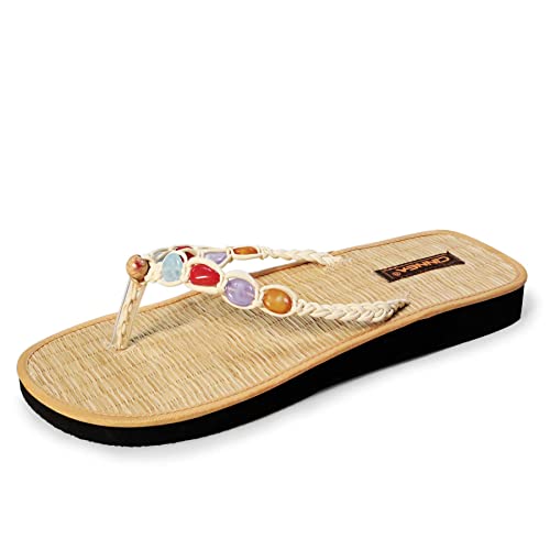 CINNEA® PERLEN Wellness Zimt-Latschen Sandale BohoChic Zehentrenner (36/37) von CINNEA