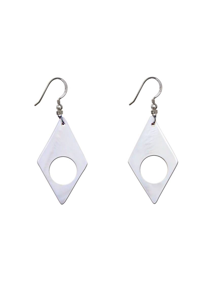 Cinnea® Ohrhänger »Inneres Feuer« Rautenförmiger Perlmutt-Ohrschmuck Mit Filigraner Rundöffnung, Schillernde Helle Farben, 925Er Silberhaken von CINNEADesigns