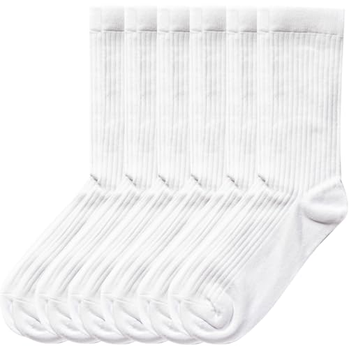 CINQINYIN Atmungsaktiv Feuchtigkeitskomfort Soft Casual Baumwollsocken Medium Socken Damen/Herren Kalbssocken 6-Paar (DE/NL/SE/PL, Numerisch, 43, 46, Regular, Regular, Weiß) von CINQINYIN