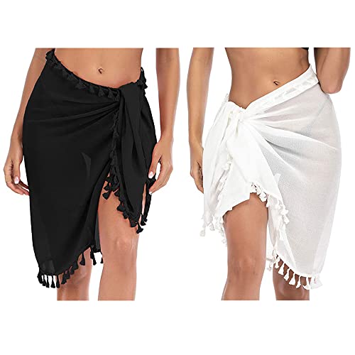 CINY 2 Stück Damen Strand Wrap Sarongs Vertuschung Wickelschal Beachwear Röcke Sarong mit Quaste Chiffon Strand Multifunktionaler Schal Badeanzug Bikini für Frauen Mädchen von CINY