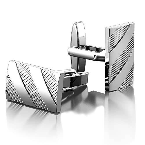 CIOUYAOS Manschettenknöpfe Herren, Cufflinks for Men, Manchettenknoepfe mit Schachtel, Personalisierte Silberne Manschettenknöpfe Männer Geschenke für Hochzeit Business Hemd (Silber) von CIOUYAOS