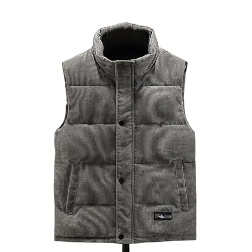 CIPPRO Weste Herren Steppweste Cordweste Für Herren Gesteppt Wattiert Winterjacke Stehkragen Bodywarmer Dick Winddicht Mehrere Taschen Ärmellos Mantel Zum Wandern Angeln Grau Xxl von CIPPRO
