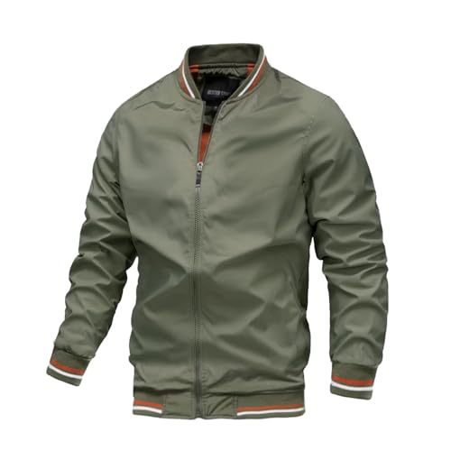 Frühling Herbst Bomber Jacke Männer Casual Windjacke Jacke Mantel Männer Outwear Zipper Stehkragen Militär Jacke Herren (Color : Green, Size : 3XL) von CIRONI