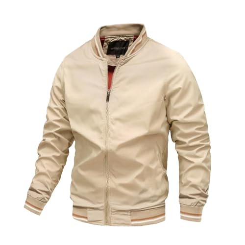Frühling Herbst Bomber Jacke Männer Casual Windjacke Jacke Mantel Männer Outwear Zipper Stehkragen Militär Jacke Herren (Color : Khaki, Size : M) von CIRONI