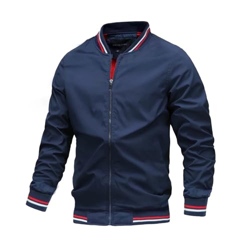 Frühling Herbst Bomber Jacke Männer Casual Windjacke Jacke Mantel Männer Outwear Zipper Stehkragen Militär Jacke Herren (Color : Navy, Size : L) von CIRONI