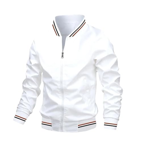Frühling Herbst Bomber Jacke Männer Casual Windjacke Jacke Mantel Männer Outwear Zipper Stehkragen Militär Jacke Herren (Color : White, Size : M) von CIRONI