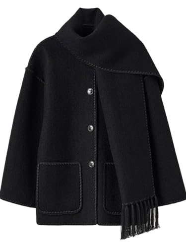 Herbst Winter frauen Mantel Mit Schal Lose Langarm Einreiher Mäntel Weibliche Spiel Alle Warme Dame Jacke (Color : 1, Size : S) von CIRONI