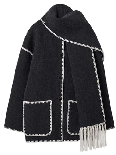 Herbst Winter frauen Mantel Mit Schal Lose Langarm Einreiher Mäntel Weibliche Spiel Alle Warme Dame Jacke (Color : 3, Size : L) von CIRONI