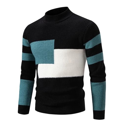 Herren Herbst und Winter lässig Warmer Halspullover Strickpullover Tops Herrenkleidung (Color : M191-black and Green, Size : M) von CIRONI