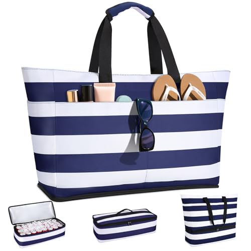 CIRYCASE Strandtasche XXL Familie mit Kühlfach, 54L Große Badetasche Strandtasche mit Reißverschluss & Nassfach, Faltbare Wasserdicht Beach Bag Mädchen Handtasche Shopper Damen für Reisen/Fitness/Pool von CIRYCASE