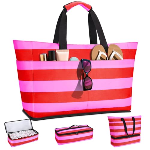 CIRYCASE Strandtasche XXL Familie mit Kühlfach, 54L Große Badetasche Strandtasche mit Reißverschluss & Nassfach, Faltbare Wasserdicht Beach Bag Mädchen Handtasche Shopper Damen für Reisen/Fitness/Pool von CIRYCASE
