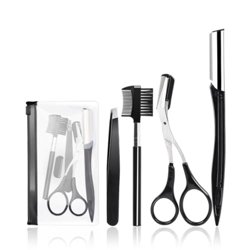 CISKHQR 4 pcs Augenbrauen Set Augenbrauen-Rasierer Augenbrauen-Schere Augenbrauen-Pinzette Augenbrauen-Kamm Augenbrauen-Pinsel für Frauen und Männer von CISKHQR