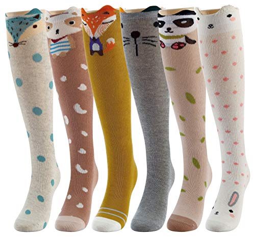 6 Paar Mädchen Kniestrümpfe - Cartoon Design Warme Baumwollkniestrümpfe Mittler-Wadenstiefel Socken für die Schule Ungerade Socken Tag 3-12 Jahre Mädchen-Einheitsgröße von CISMARK