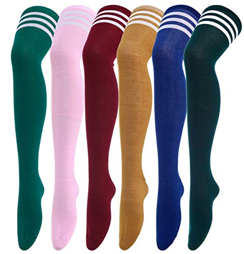 CISMARK Damen lange gestreifte socken über knie-schenkel-hohe socken-strumpf einheitsgröße 6 paare,eine Größe von CISMARK