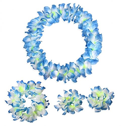CISMARK Hawaiian Luau Flower Leis Jumbo-Halskette, Armbänder, Stirnband-Set - Blau - Einheitsgröße von CISMARK