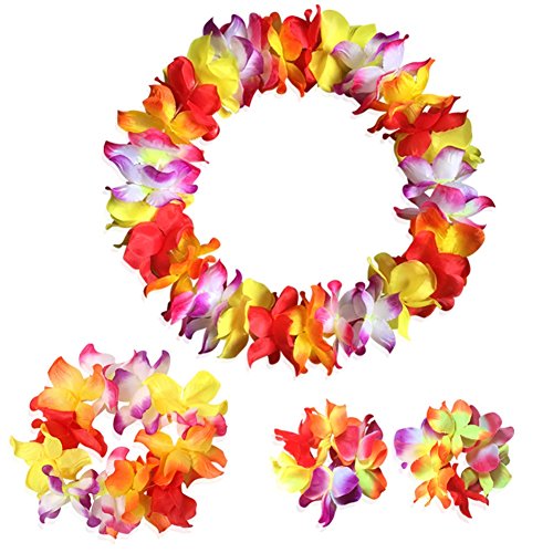 CISMARK Hawaiianische Luau Blume Leis Jumbo Halskette Armbänder Stirnband Set - - Einheitsgröße von CISMARK