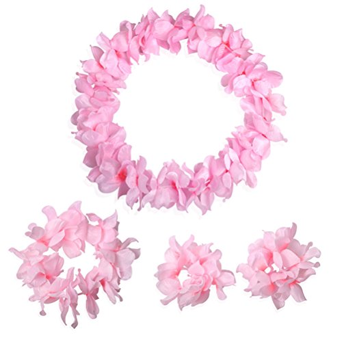 CISMARK Hawaiianische Luau Blume Leis Jumbo Halskette Armbänder Stirnband Set - Pink - Einheitsgröße von CISMARK