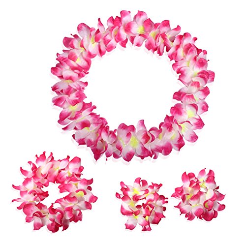 CISMARK Hawaiianische Luau Blume Leis Jumbo Halskette Armbänder Stirnband Set - Rose - Einheitsgröße von CISMARK