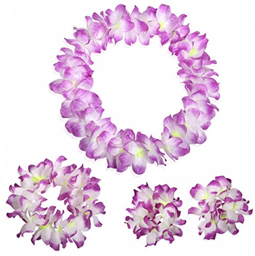 CISMARK Hawaiianische Luau Blume Leis Jumbo Halskette Armbänder Stirnband Set - Violett - Einheitsgröße von CISMARK