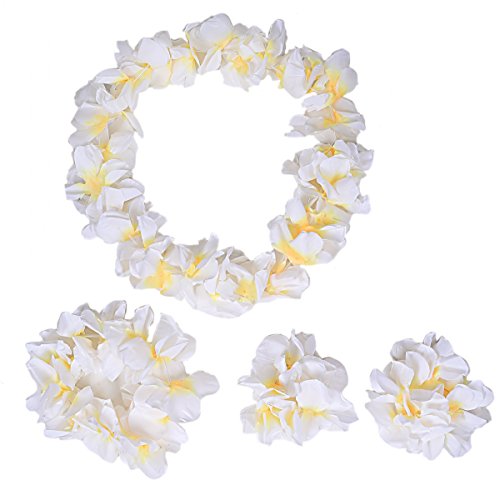 CISMARK Hawaiianische Luau Blume Leis Jumbo Halskette Armbänder Stirnband Set - Weiß - Einheitsgröße von CISMARK