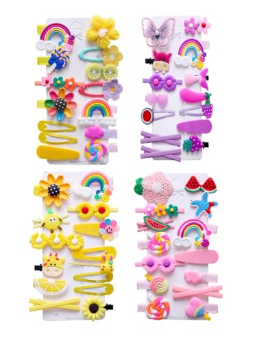 56 Stück süße Haarspangen, modische Haar-Accessoires für Mädchen, Blumen, Früchte, bunt, Regenbogen, Süßigkeiten, Desserts, niedliche Tier-Haarspangen-Set, rutschfeste Metall-Druckknöpfe von CISMARK