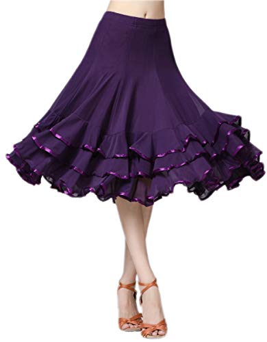 Latin Tanz Damen Rock – Latein Tänze Walzer Tango Jazz Salsa Rumba Modern Dance Performance Party Kostüm Dehnbar Midirock Tanzkleid für Frauen Mädchen - lila - Einheitsgröße von CISMARK