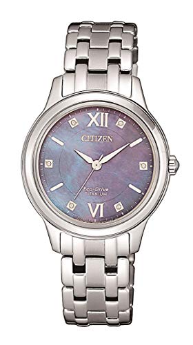 CITIZEN Damen Analog Eco-Drive Uhr Super Titanium Silber Perlmuttzifferblatt Mother of Pearl EM0720-85N von CITIZEN