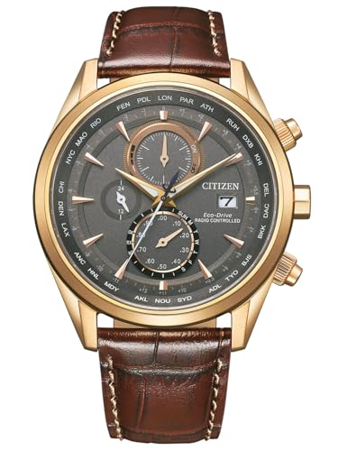 CITIZEN Herren Eco-Drive Solar-Chronograph funkgesteuert mit Echtleder-Armband und ewigem Kalender - Radio Controlled - AT8263-10H von CITIZEN