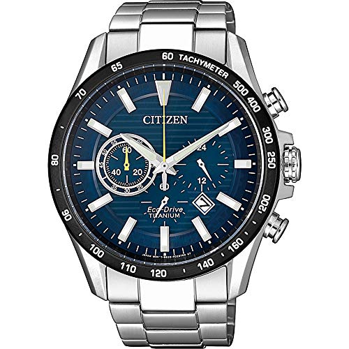 Citizen Herren Analog Eco-Drive Uhr mit Super Titanium Armband CA4444-82L, Blau von Citizen