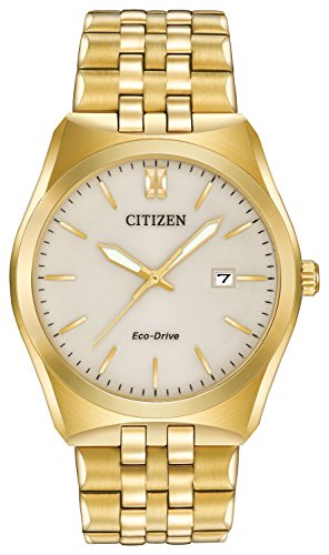 Citizen Corso Herren-Quarzuhr mit beigem Zifferblatt Analog-Anzeige und Silber Armband Edelstahl vergoldet bm7332–53P von CITIZEN