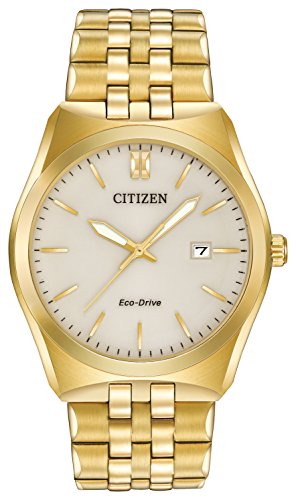 Citizen Corso Herren-Quarzuhr mit beigem Zifferblatt Analog-Anzeige und Silber Armband Edelstahl vergoldet bm7332–53P von Citizen