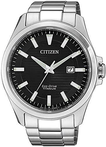 Citizen Herren Analog Eco-Drive Uhr mit Super Titanium Armband BM7470-84E, Silber von Citizen