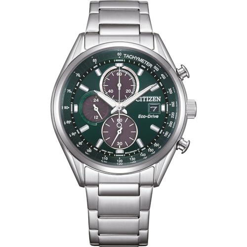 Citizen Herrenuhr Eco-Drive Solar Chronograph 40MM mit Gliederband Silberfarben/Grün CA0459-79X von CITIZEN