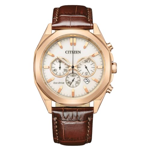 Citizen Herrenuhr Eco-Drive Solar Chronograph mit Lederband Roségoldfarben/Creme CA4593-15A von CITIZEN