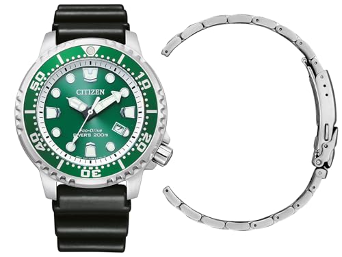 Citizen Herrenuhr Eco-Drive Solar Promaster mit Edelstahl Gliederband und Gummiband BN0158-18XM-Set von Citizen