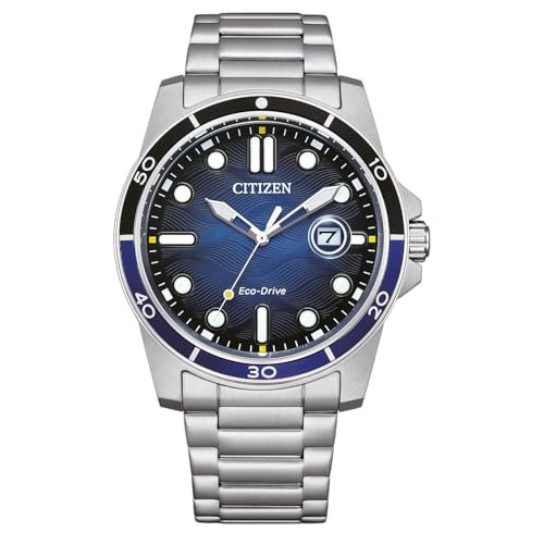 Citizen Herrenuhr Eco-Drive Solar mit Edelstahl Gliederband Silberfarben/Blau AW1810-85L von CITIZEN